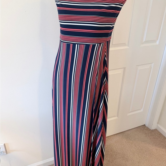 Banana Republic Navy, Coral & White Strapless Maxi Dress - Picture 3 of 10